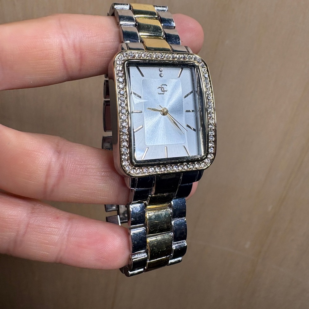 Chicos Two Tone Crystal Bezel Rectangular Face Watch FMDCH203 Silver Gold Tone